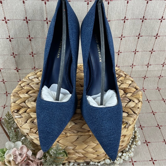 GOOD AMERICAN “Emma” Denim Heel Ultra High Blue Denim Stilettos Sz 10.5 New - Picture 6 of 9